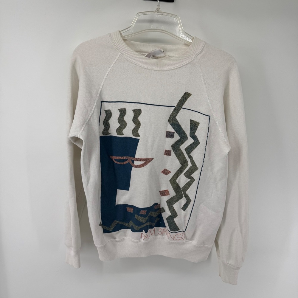 Vintage 80s Bassett-Walker Palm Springs Geometric‎ Graphic Sweatshirt White M